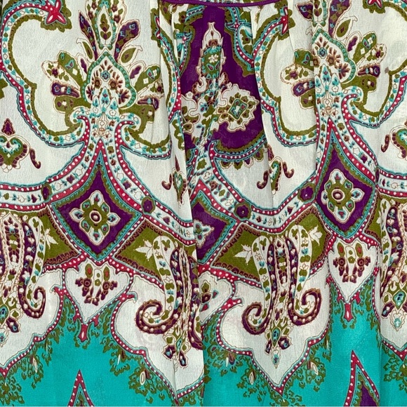 Nicole Miller 6 Small Shirt Top Green Paisley Short Sleeve Round Neck Keyhole - Picture 2 of 5